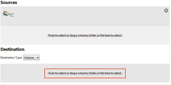 With your source(s) selected, you can now select your destination for your custom backup.