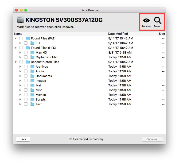 Showing the results a Deep Scan within Data Rescue 5.