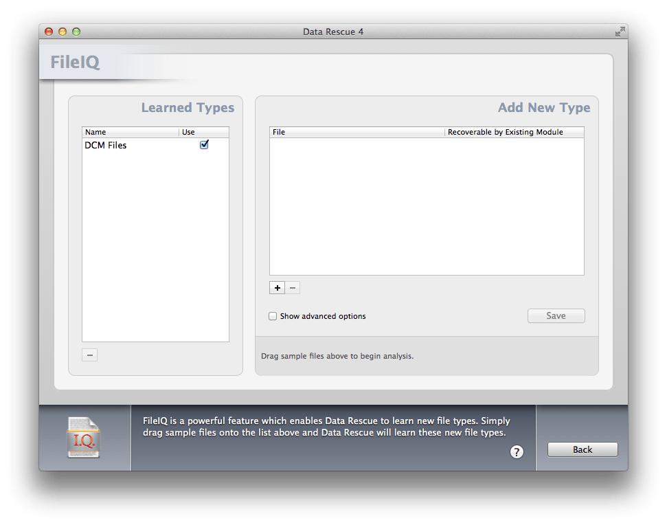 Once Data Rescue 4 has learned the new file type it will be added on the left side.