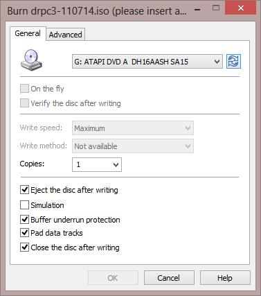 Then you will see the infra recorder window. Infra recorder is packaged in the zip file to help burn a CD for Data Rescue PC 3.