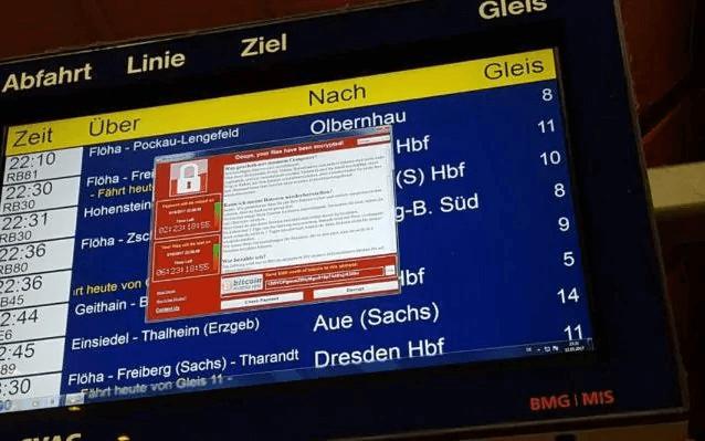 Wannacry message on a terminal screen.