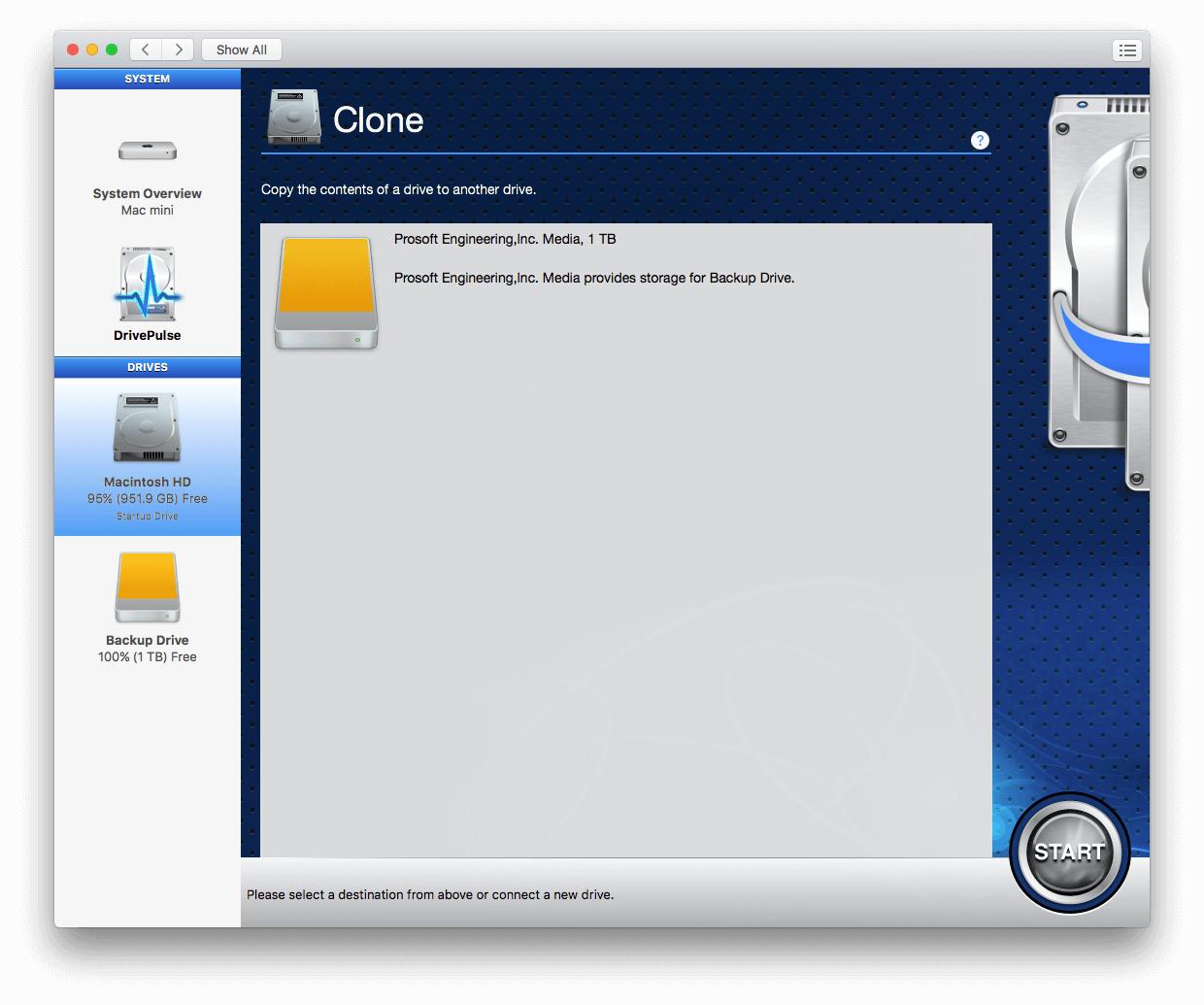 Showing the clone destination drive options.