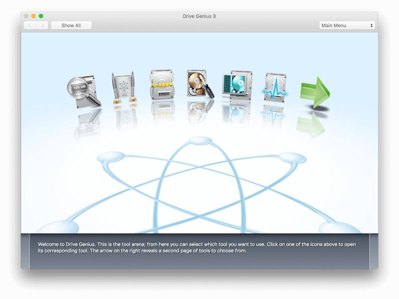 Showing the Drive Genius 3 home screen.