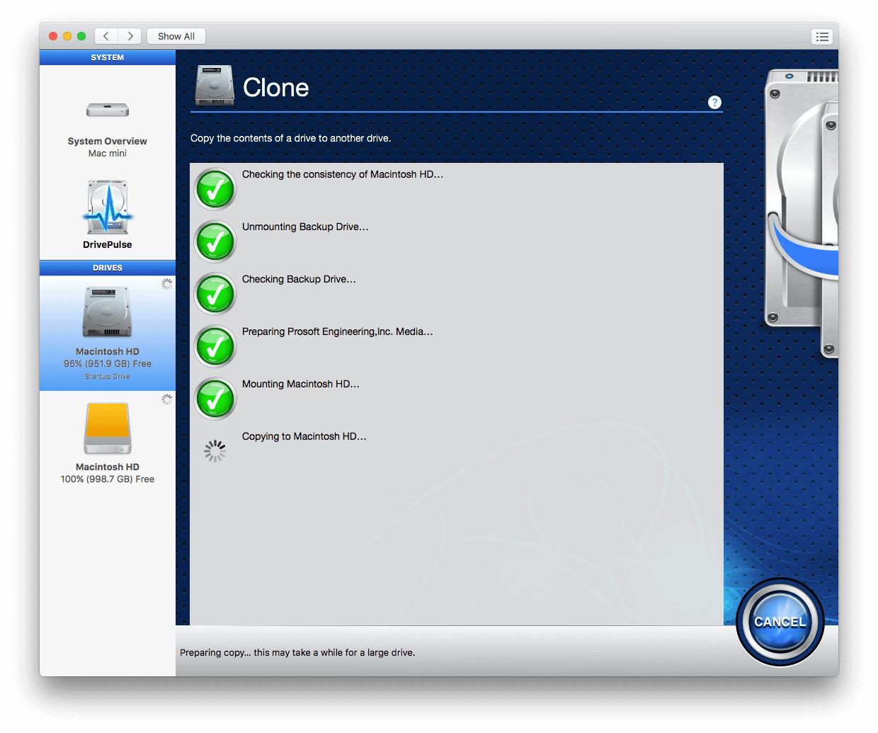 Showing the clone process running.