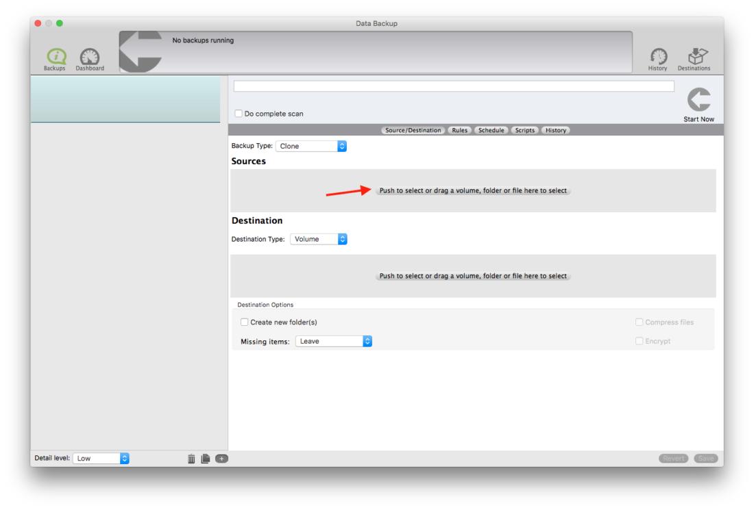 Within Sources, select the source drive you would like to backup.
