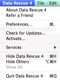 You may activate Data Rescue 4 after a scan is complete by going to the “Data Rescue 4” menu at the top of the screen and selecting “Activate”.