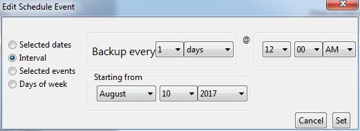 This schedule type allows you to specify a specific time and date at which to perform your backup.