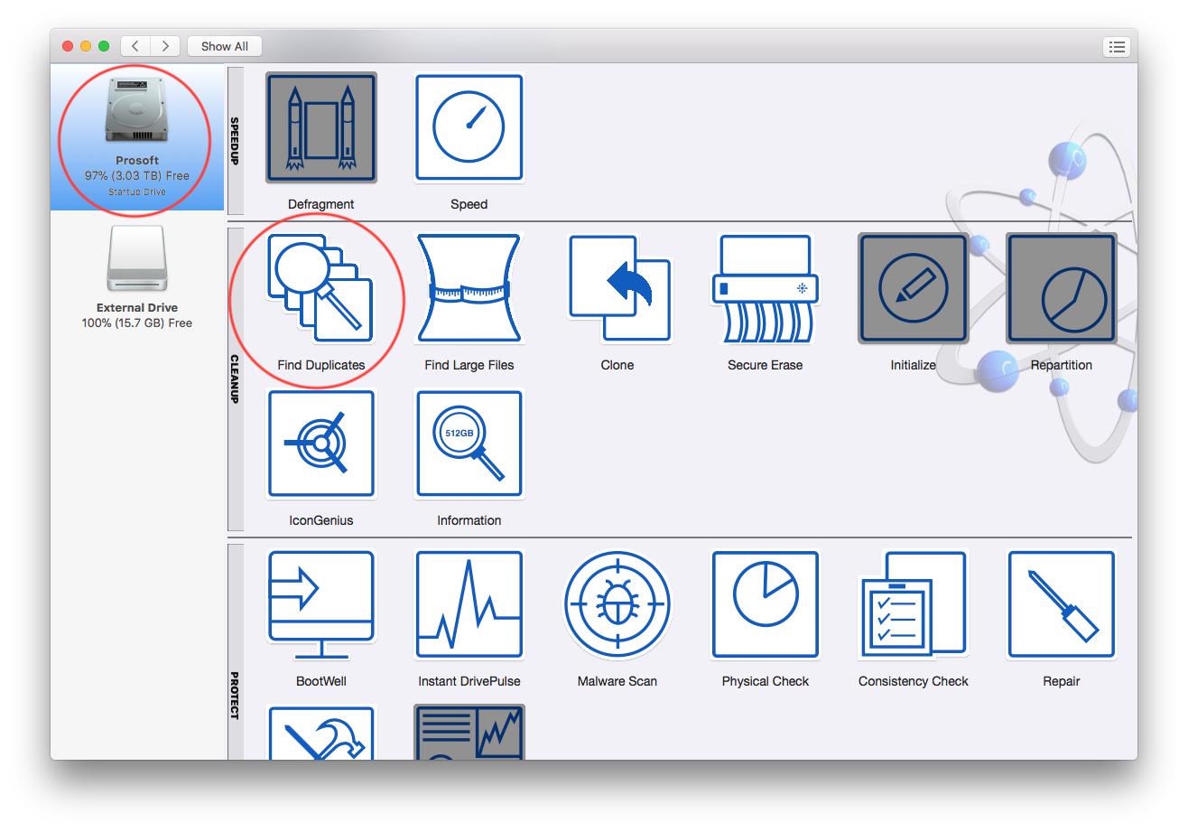 Select the drive from the left of the Drive Genius Window.