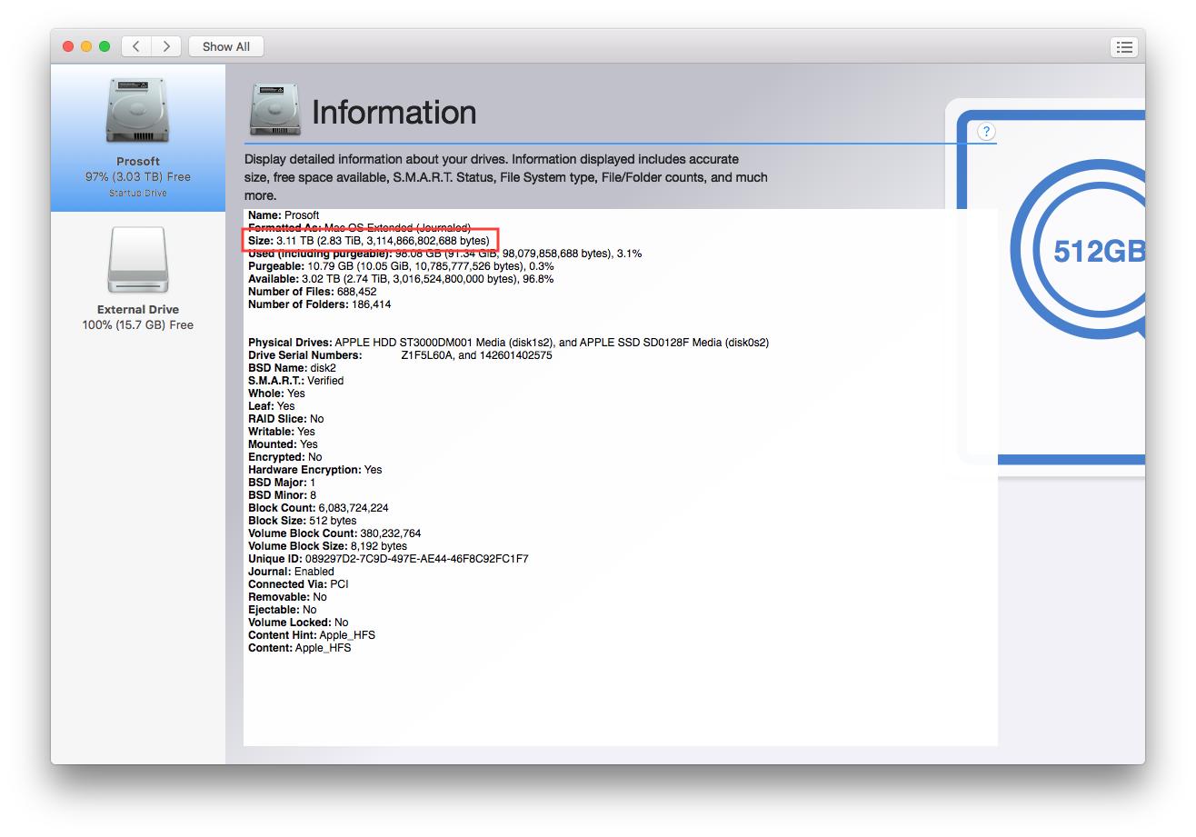 The drive Size will be listed near the top of this information.